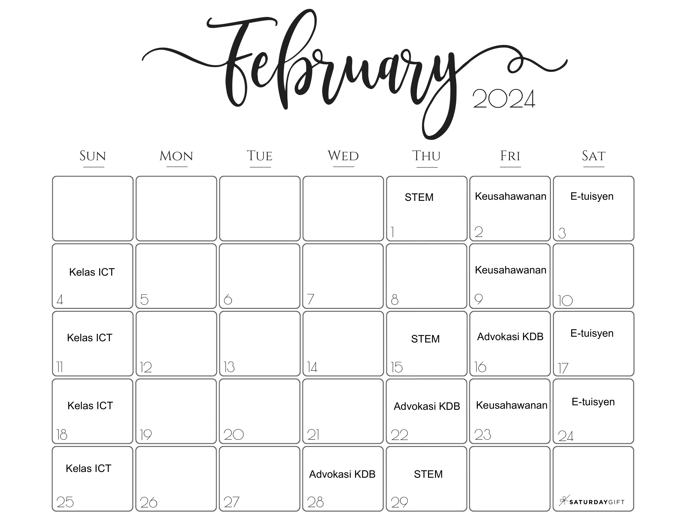 Jadual Aktiviti PEDi Beris Jaya Februari 2024