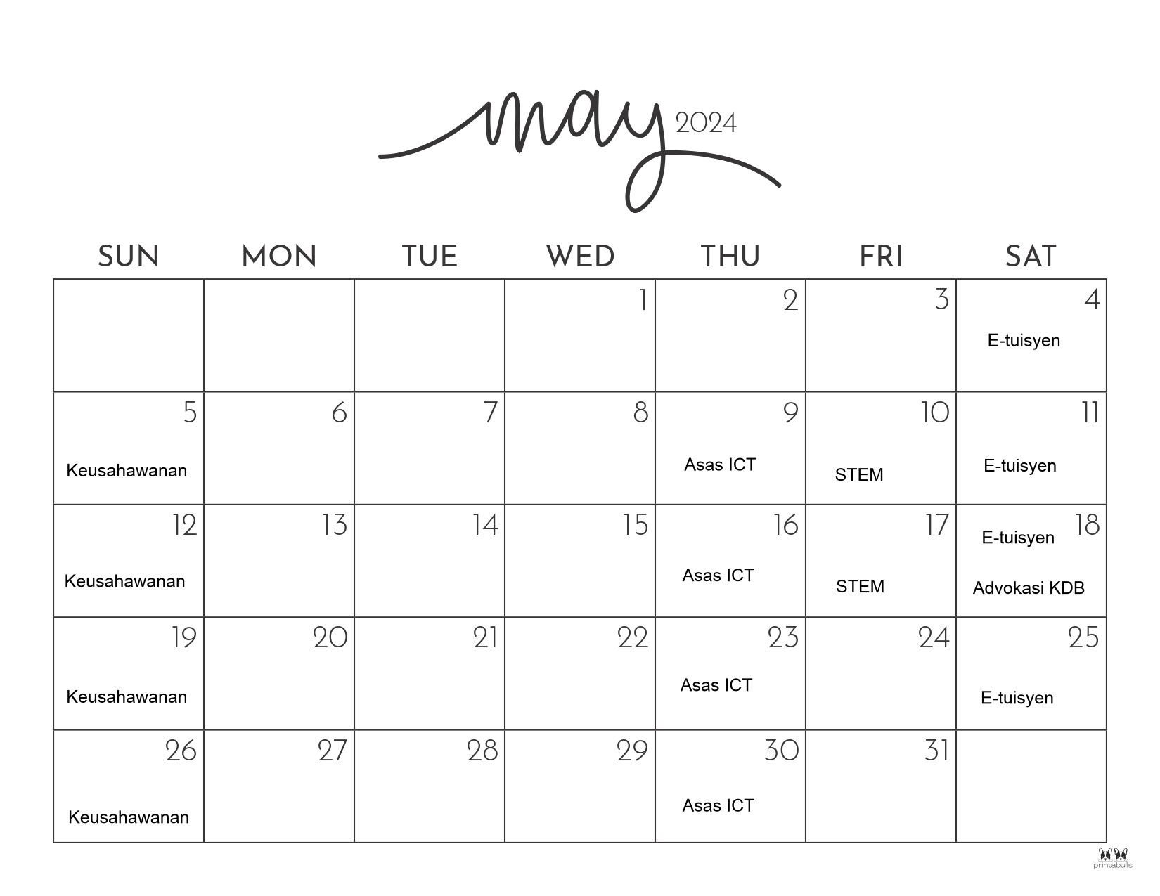 Jadual aktiviti mei 2024