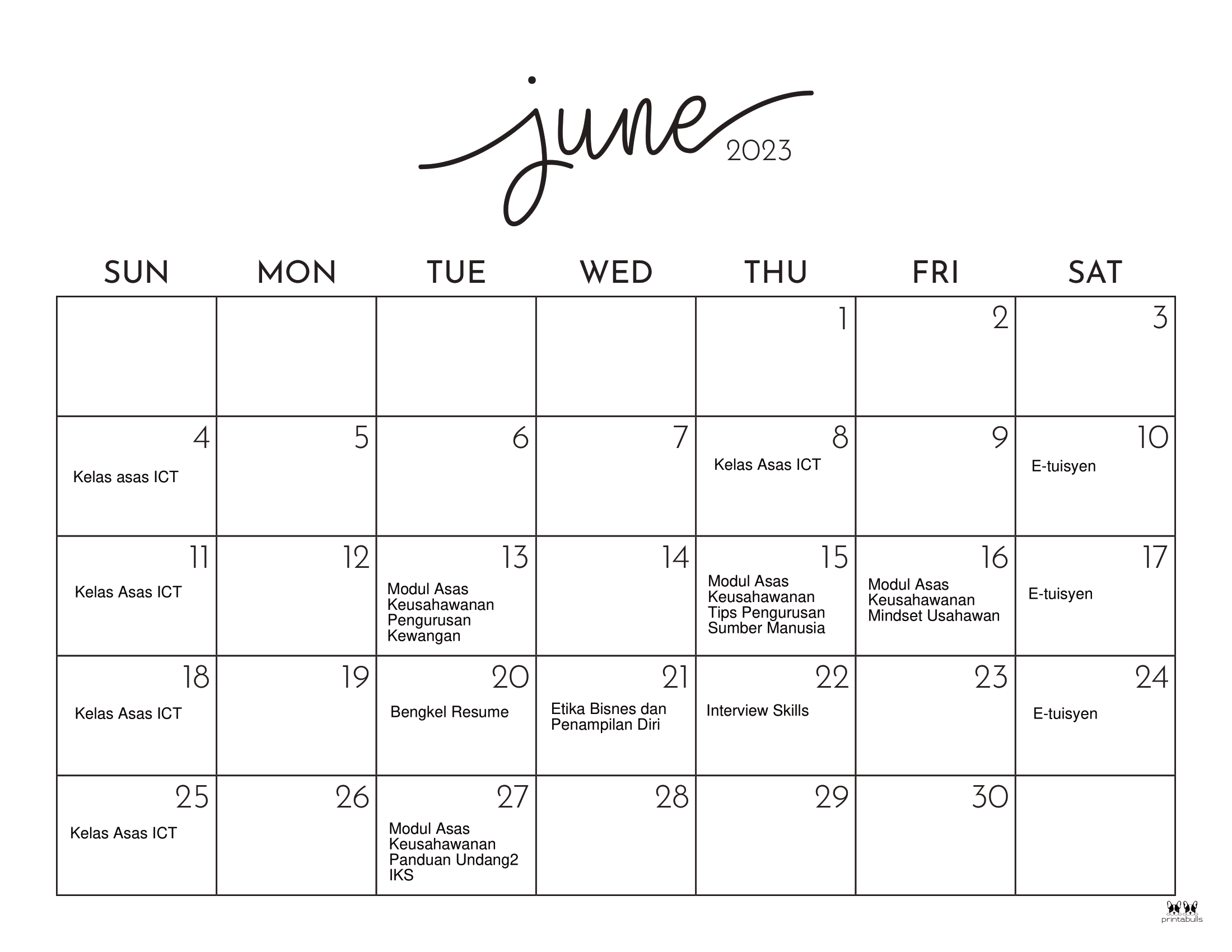 Jadual perlaksanaan aktiviti pedi jun 2023 1