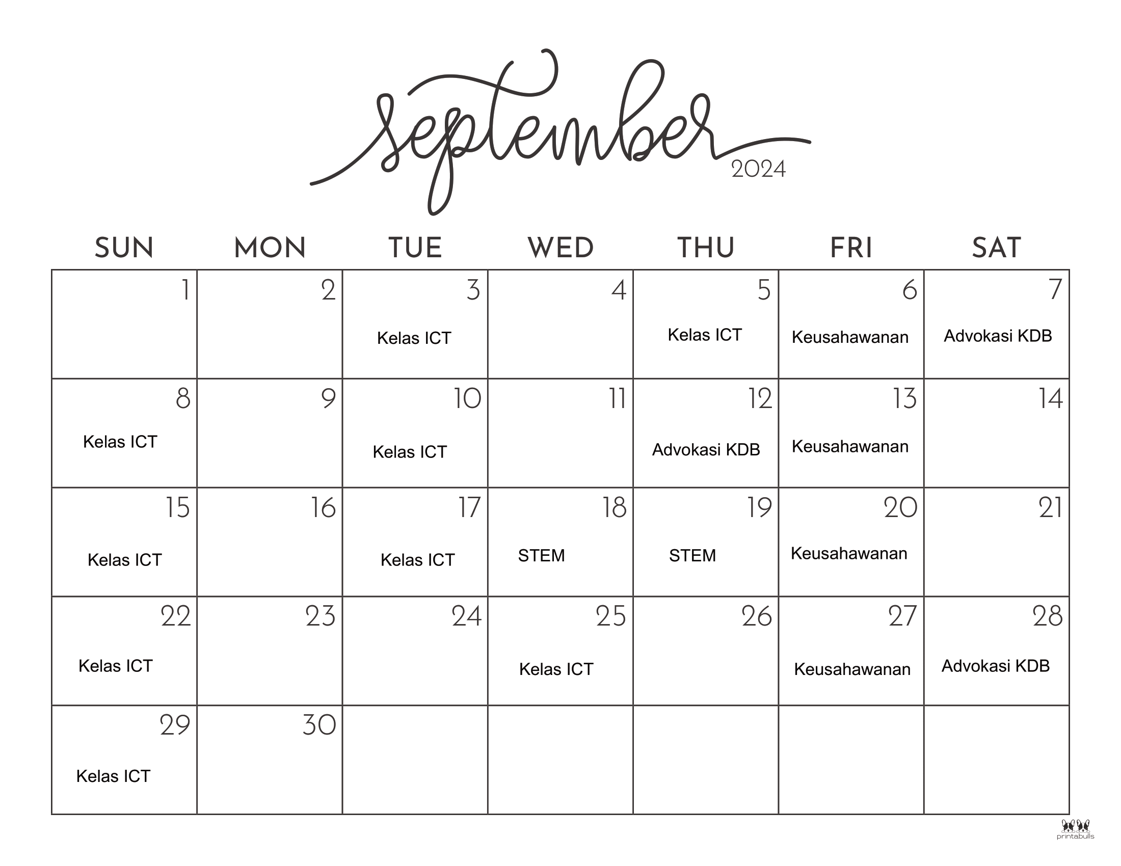 jadual aktiviti nadi september 2024