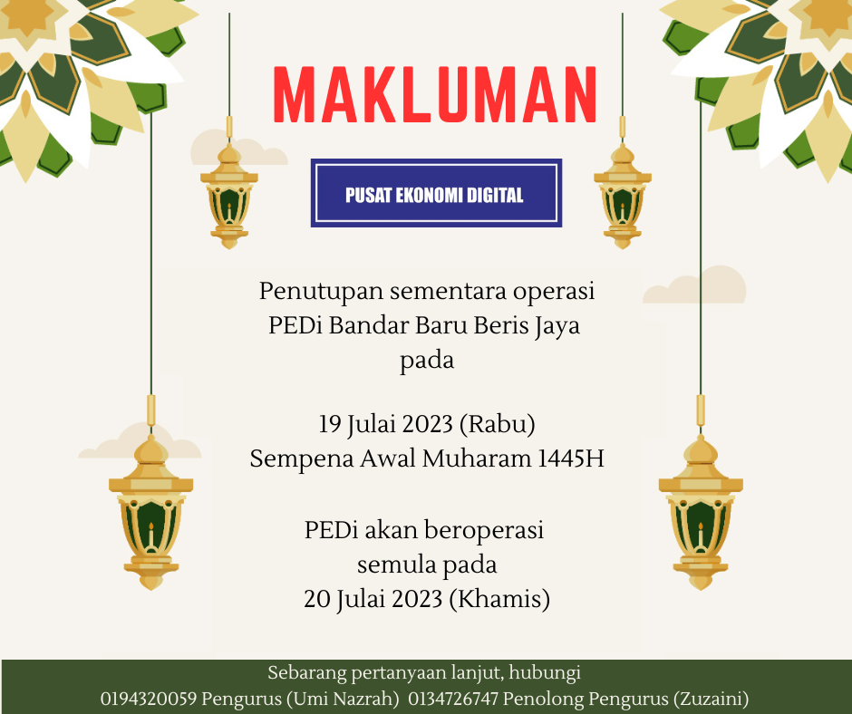 notis penutupan PEDi Bandar Baru Beris Jaya awal muharam 1445